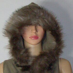 Faux Fur Trim Oversized Hooded Vest with Tassels Northern Angel Size S/M